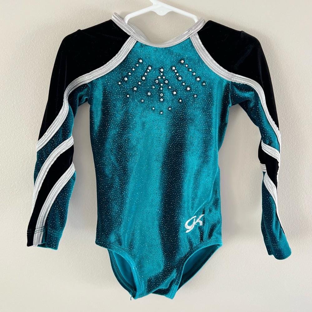 GK elite velvet girls gymnastics leotard. XS cxs 3/4